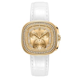 JBW Coast Leather Chronograph GMT Quartz Diamond Gold Dial Mens Watch J6415A