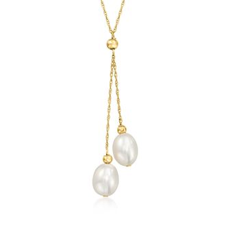 Ross-Simons 6-7mm Cultured Pearl Double-Drop Necklace in 14kt Yellow Gold