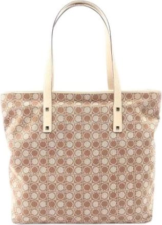 Ferragamo Pre-owned Gancini Canvas Leather Tote Bag - Dames - Vintage Shopper - Beige - ONE Size - Leer - Vintage