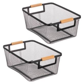 mDesign Metal Wire Pantry Basket with Wood Handles - Set of 2 - Black/Natural at Nordstrom