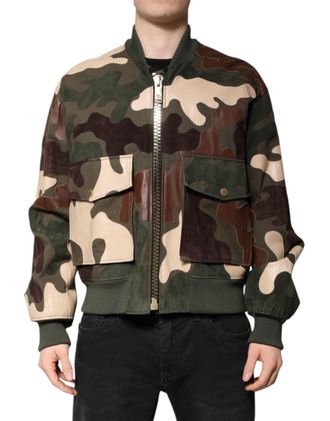 Dolce & Gabbana Mens Multicolor Cotton Bomber Full Zip Jacket Goat Lamb Clothing