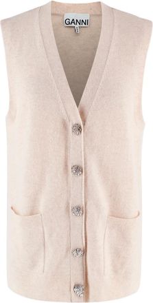 Ganni Oatmeal Cashmere Longline Sweater Vest Size M
