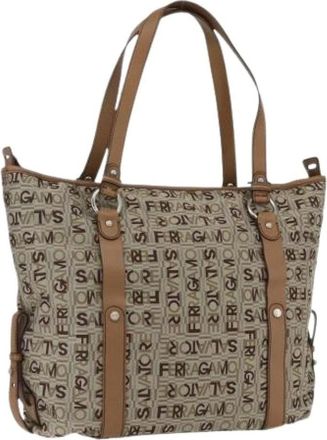 Ferragamo Pre-owned Tote Bags, female, Beige, Size: ONE SIZE Pre-owned Canvas Tote Bag