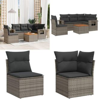 vidaXL Set Divano da Giardino 6 pz con Cuscini Grigio in Polyrattan - Poltrona da giardino - Tavolo da giardino
