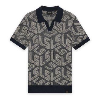 Lyle & Scott Geribbelde Gebreide Polo met Embleem - Heren - Truien - Blauw - Maat: S