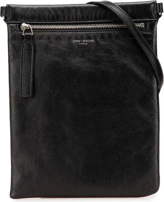 Saint Laurent Pre-owned Cross Body Bags, female, Black, Size: ONE SIZE Pre-owned Antiqued Lambskin Sid Flat Crossbody