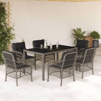 vidaXL Set Comedor Jard&iacute;n 7 Pzas Y Cojines Rat&aacute;n Sint&eacute;tico Gris Vidaxl