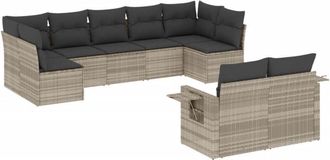 vidaXL Set Muebles Jard&iacute;n 9 Pzas Y Cojines Rat&aacute;n Sint&eacute;tico Gris Claro Vidaxl