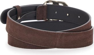 Gucci Womens Belt With Gg Buckle, Brown Suede Calf Leather