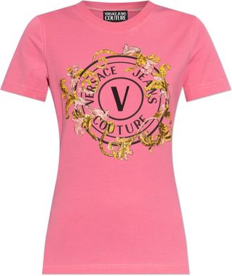 Versace Jeans Couture T-shirt met print en glinsterende applicaties - Dames - T-shirts - Roze - 2XS - Katoen - Tops