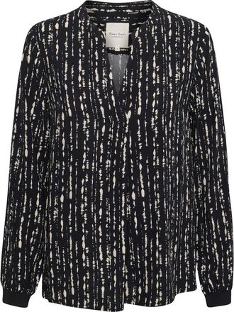 Part Two Donker Marineblauw Textuur Lijn Stijlvolle Top - Dames - Blouses - Veelkleurig - S - Overhemden