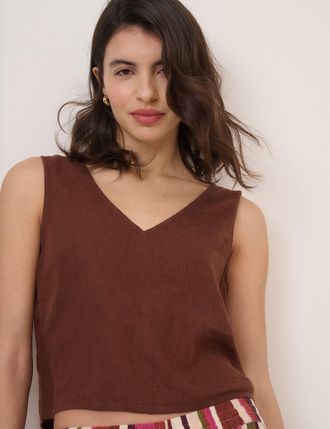Nobody's Child Brown Linen-Blend Swing Top