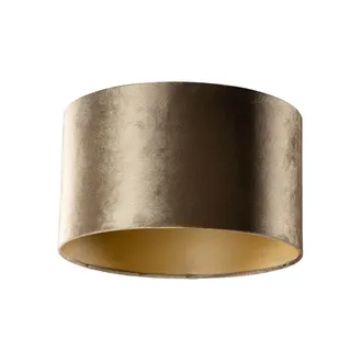 QAZQA Cl&aacute;sico/antiguo Algod&oacute;n Pantalla De L&aacute;mpara De Terciopelo Bronce Con Interior Dorado 35/35/20, Redonda Apto Para L&aacute;mpara Colgante Y De Pie - Qazqa