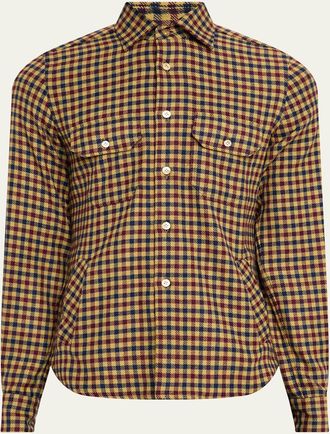 Kiton Mens Cashmere Check Two-Pocket Overshirt