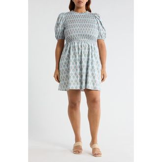 Sugarlips Pilar Gale Smocked Minidress in White-Pastels at Nordstrom, Size 2X