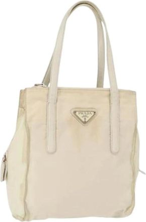 Prada Pre-owned Tote Bags, female, White, Size: ONE SIZE Pre-owned Nylon Tote Bag