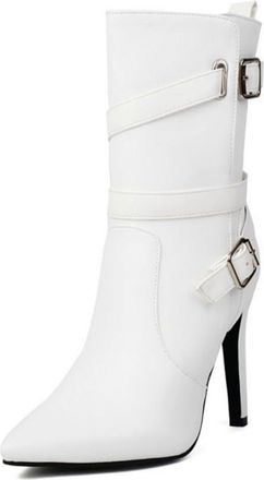Generic Womens Pointed Toe Stiletto Ankle Boots with Side Zip & Buckle Detail, Elegant Heeled for Office, Wedding and Evening Events,White,5.5 UK