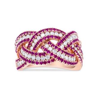 House of Brilliance 18K Rose Gold Red Ruby and 7/8 Cttw Diamond Woven Braided Band Ring in Pink at Nordstrom