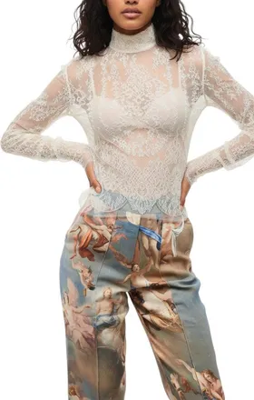 Balmain White Lace Turtle Neck Top