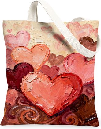 Generic Hearts Canvas Tote Bags, Artistic Love Pattern Reusable Grocery Bags, Vintage Lightweight Washable Shoulder Strap Canvas Fo, Peach, 13x15 Inch