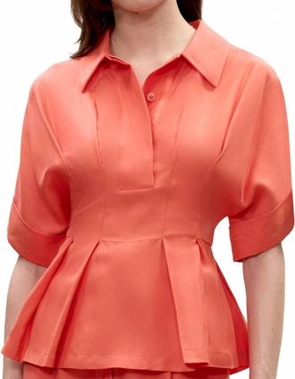 Rebecca Taylor Lena Shine Blouse In Coral