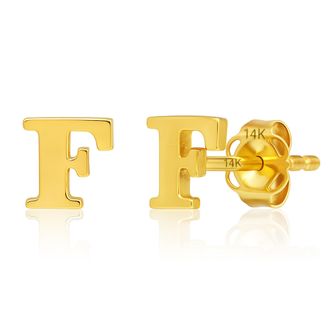 MAX + STONE 14k Yellow or White Gold Small Script Initial Letter Stud Earrings