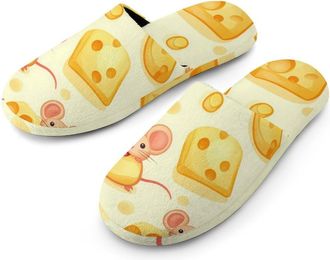 Generic Cheese And Rat Cute Mens Cozy House Slippers Winter Warm Shoes with Anti-Slip Sole for Travel Indoor Outdoor