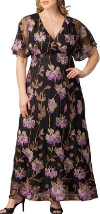 Kiyonna Embroidered Elegance Floral Gown in Purple Peonies at Nordstrom, Size 0X