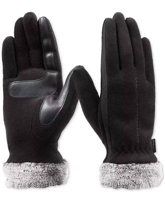 Isotoner Womens Signature Faux Fur Cuff Touch Gloves In Black