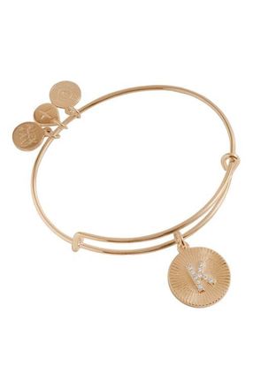 Alex and Ani Pave Starburst Texture Initial Bangle Bracelet in Gold - K at Nordstrom