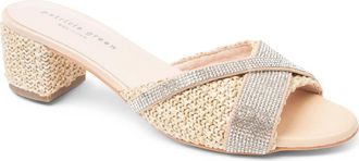 Patricia Green Milan Crystal Block Heel Slide Sandal in Natural Raffia at Nordstrom, Size 10
