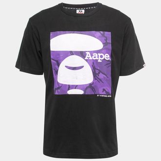 A Bathing Ape Black Logo Print Cotton Crew Neck Half Sleeve T-Shirt