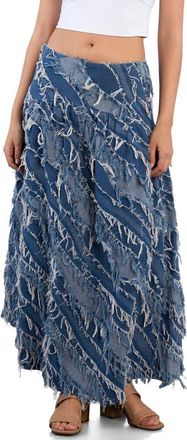 Wash Lab Denim Frayed Layers Denim Maxi Skirt in Dark Denim Stitch at Nordstrom, Size 28