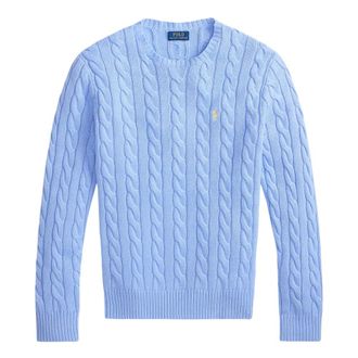 Ralph Lauren Round-neck Knitwear, male, Blue, Size: XL Cotton Cable-Knit Crewneck Sweater