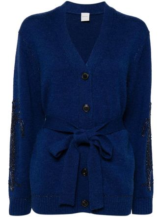 Paul Smith bead-embroidered belted cardigan - Blue