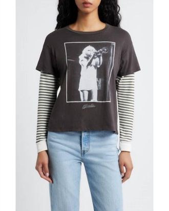 Daydreamer Blondie Debbie Trumpet Photo Crew Neck Tee In Washed Black