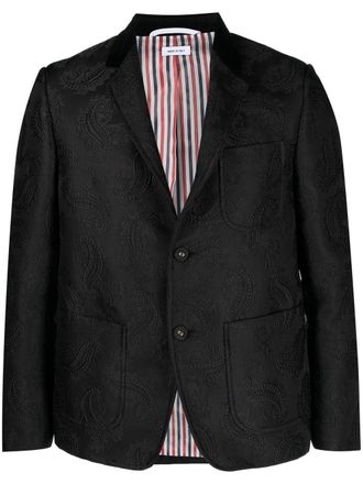 Thom Browne jacquard single-breasted blazer - men - Cotton/Polyester/Silk - 0 - Black