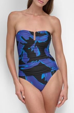 DKNY Ruched One-Piece Swimsuit in Brush Stroke at Nordstrom Rack, Size Xx-Large