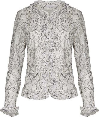 Anne Fontaine Womens Giana White And Black Sheer Top in Black/white at Nordstrom, Size 38