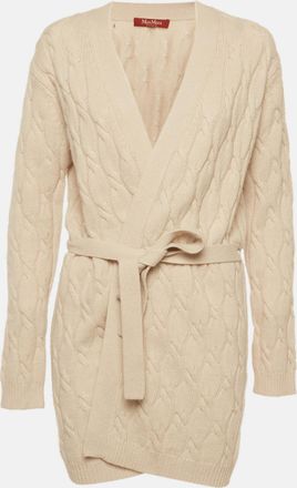 Max Mara Beige Cable Knit Belted Cardigan