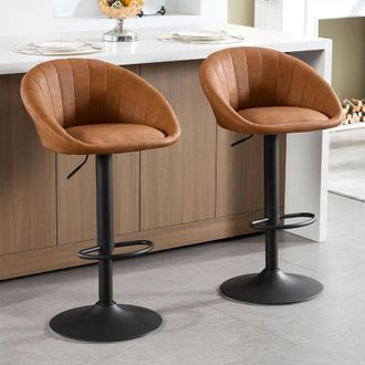 Woltu Woltu - Juego de 2 taburetes de bar vintage de pu, sillas de bar ajustables y giratorias, color marrón