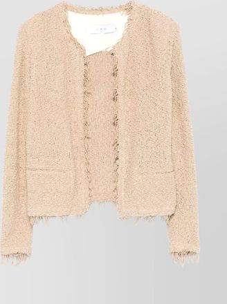 Iro collarless frayed edge cotton jacket