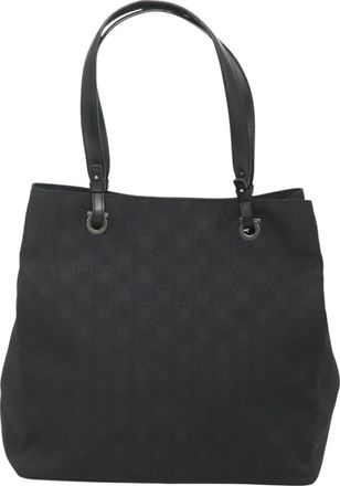 Ferragamo Gancini Black Canvas Tote Bag (Pre-Owned)