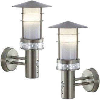 Loops 2 PACK IP44 Outdoor LED Light Brushed Steel PIR Wall Lantern Security Outdoor in Metallics