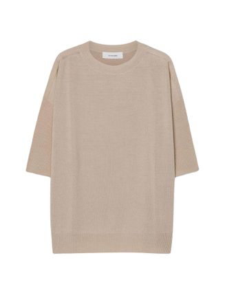 Pomandere Sand Ribbed Sleeve Wool-Blend T-Shirt