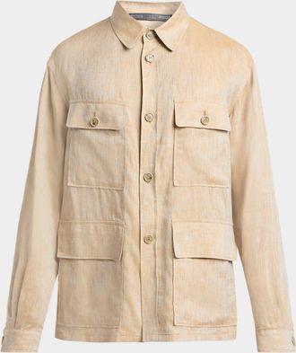 Giorgio Armani Men & apos;s Linen Relaxed-Fit Field Jacket