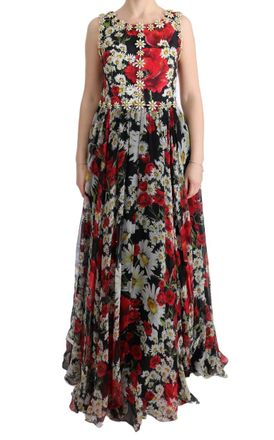 Dolce & Gabbana Womens Floralprint Silk Chiffon Gown Aline Maxi Dress - Black - Size EU 40 (Womens)