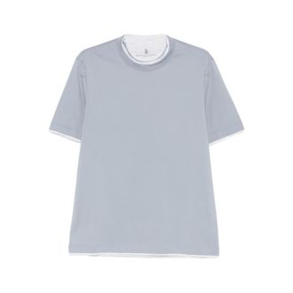 Brunello Cucinelli Brunello Cucinelli, T-Shirts, male, Blue, Size: 2XL Cotton Jersey Crew Neck T-Shirt
