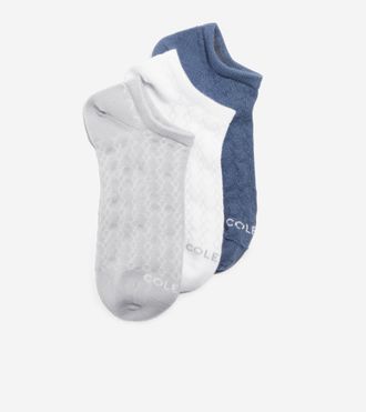 Cole Haan Womens 3-Pair Diamond Textured Super Soft Low Cut Socks - White