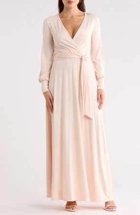 Go Couture Long Sleeve Tie Waist Maxi Dress in Dark Mauve at Nordstrom Rack, Size X-Large